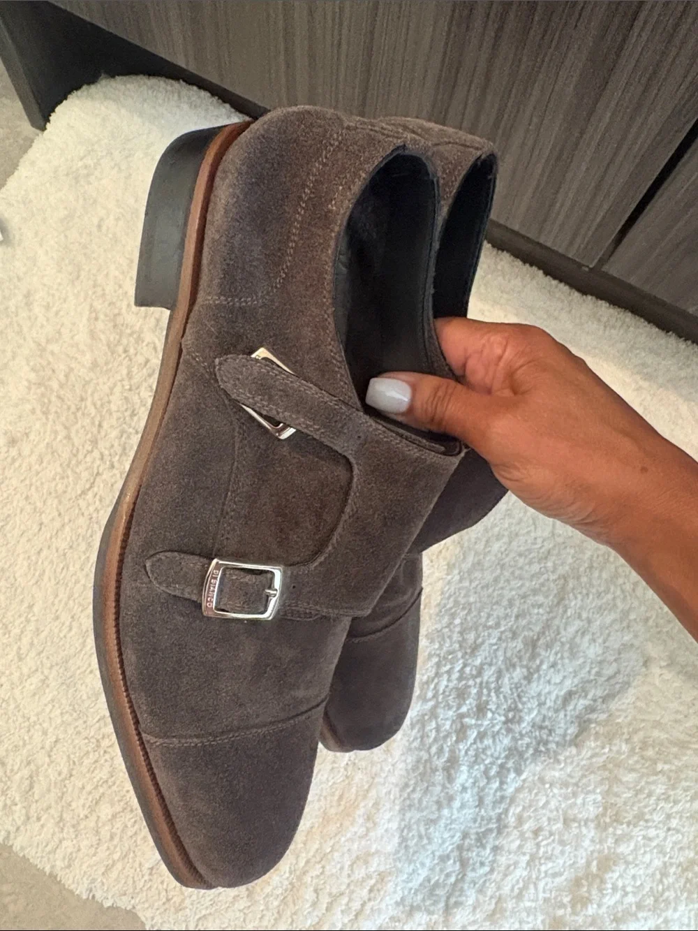 Di Bianco Men’s Double Monk Strap Suede Oxfords - Dark Brown